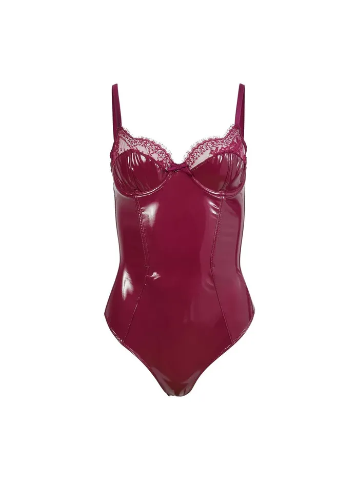 Fleur Du Mal Bodysuits Women Frankie Lace PVC Bodysuit Sangria Fleur Du Mal Bodysuits Women Frankie Lace PVC Bodysuit Sangria