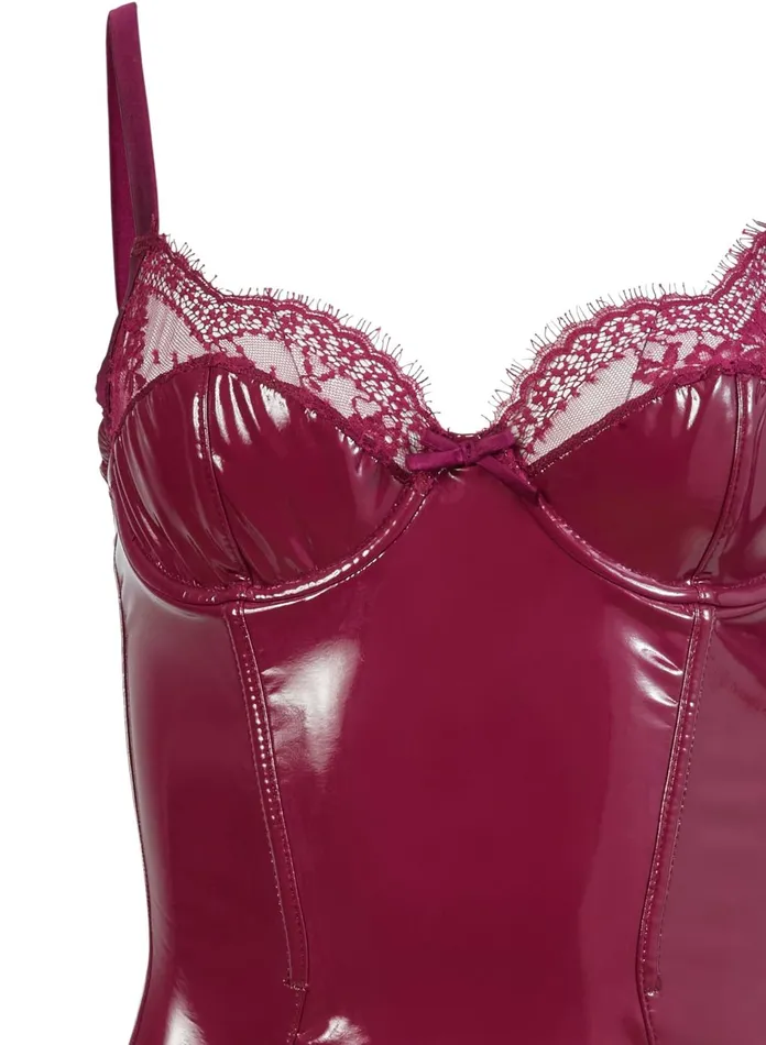 Fleur Du Mal Bodysuits Women Frankie Lace PVC Bodysuit Sangria Fleur Du Mal Bodysuits Women Frankie Lace PVC Bodysuit Sangria