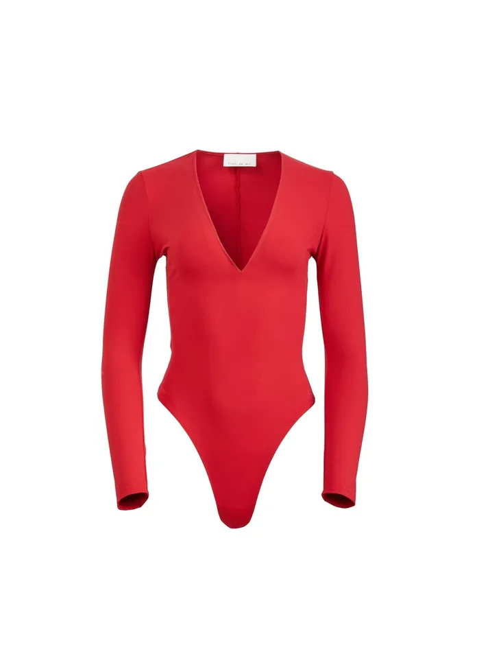 Fleur Du Mal Bodysuits Women Long Sleeve Plunge Bodysuit Rouge Fleur Du Mal Bodysuits Women Long Sleeve Plunge Bodysuit Rouge