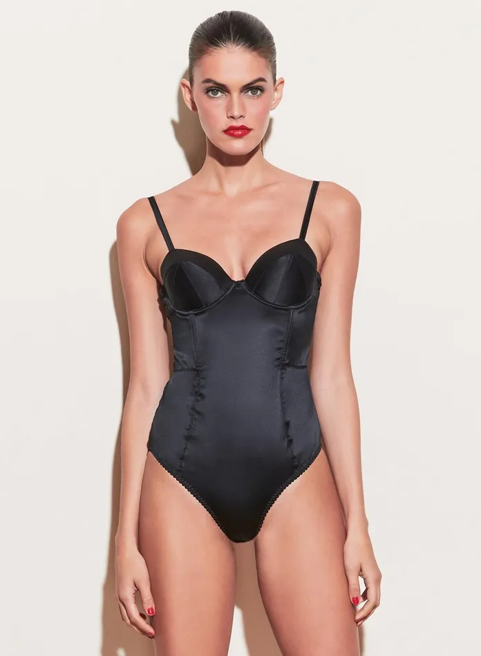 Fleur Du Mal Bodysuits Women Satin Bullet Bodysuit Black Fleur Du Mal Bodysuits Women Satin Bullet Bodysuit Black