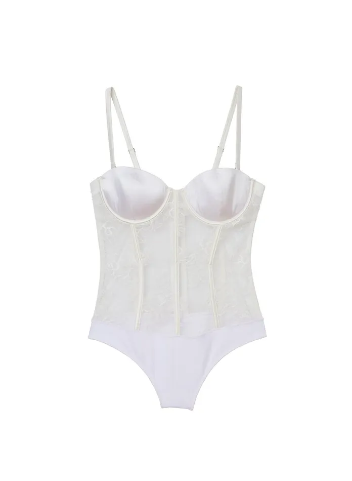 Fleur Du Mal Bodysuits Women Silk and Bouquet Lace Bodysuit Ivory Fleur Du Mal Bodysuits Women Silk and Bouquet Lace Bodysuit Ivory