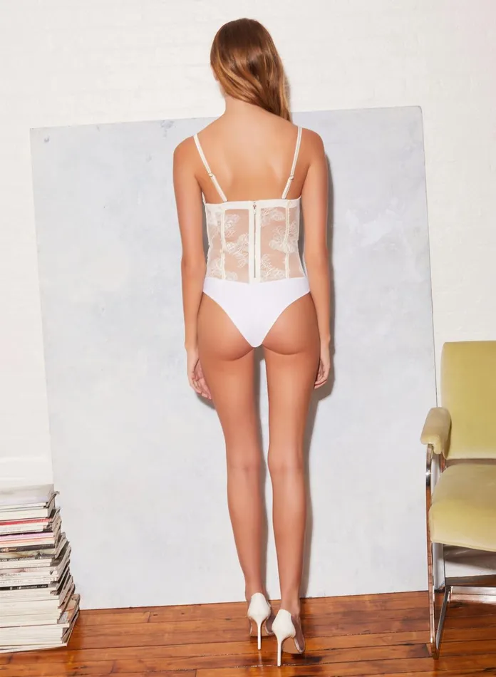 Fleur Du Mal Bodysuits Women Silk and Bouquet Lace Bodysuit Ivory Fleur Du Mal Bodysuits Women Silk and Bouquet Lace Bodysuit Ivory