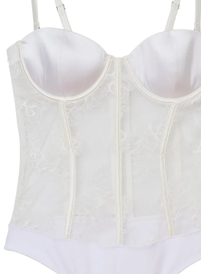 Fleur Du Mal Bodysuits Women Silk and Bouquet Lace Bodysuit Ivory Fleur Du Mal Bodysuits Women Silk and Bouquet Lace Bodysuit Ivory