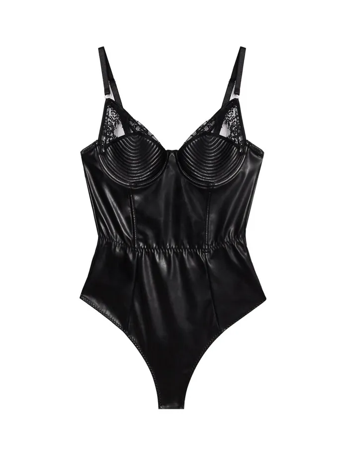 Fleur Du Mal Bodysuits Women Vegan Leather Bebe Bodysuit Black Fleur Du Mal Bodysuits Women Vegan Leather Bebe Bodysuit Black