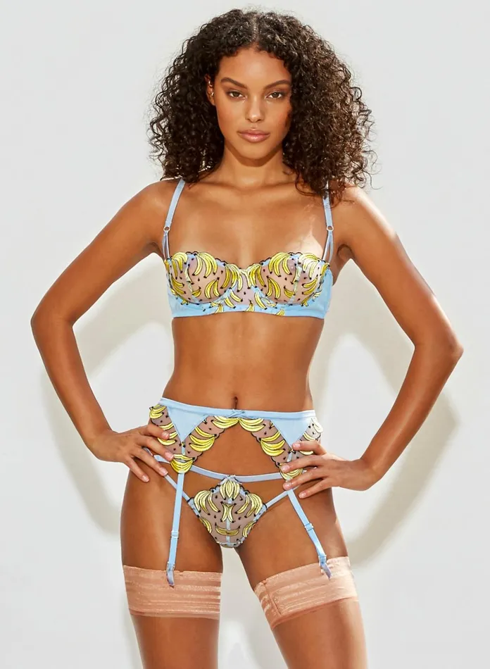 Fleur Du Mal Bras Women Fuller Cup Banana Embroidery Balconette Bra Ice Queen