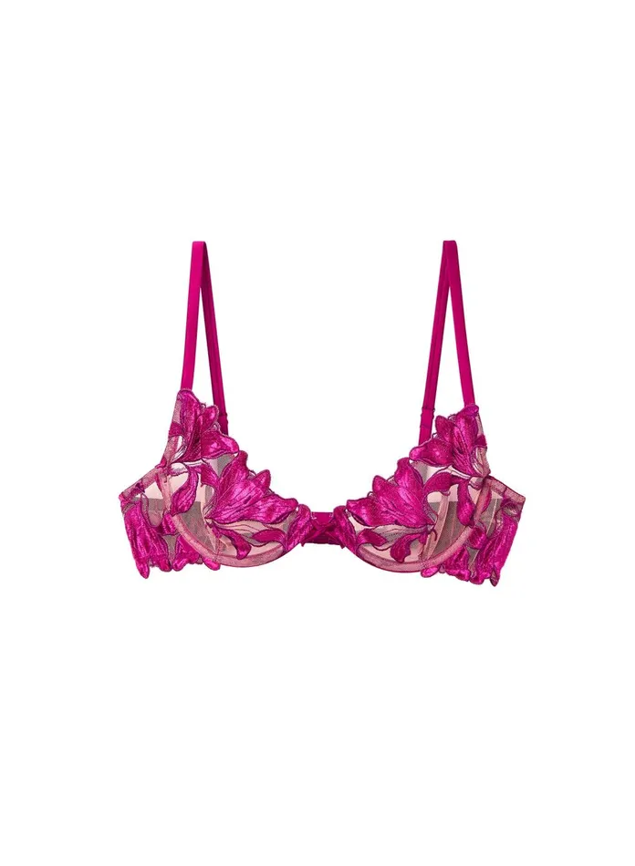 Fleur Du Mal Bras Women Fuller Cup Velvet Lily Embroidery Plunge Demi Bra Magenta Fleur Du Mal Bras Women Fuller Cup Velvet Lily Embroidery Plunge Demi Bra Magenta