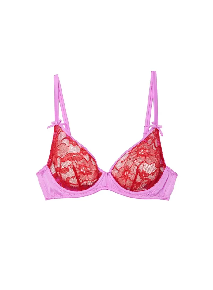 Fleur Du Mal Bras Women Magnolia Lace Unlined Demi Bra Rouge Fleur Du Mal Bras Women Magnolia Lace Unlined Demi Bra Rouge