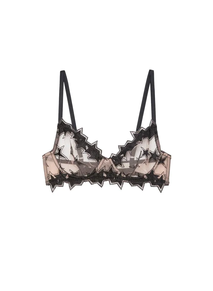 Fleur Du Mal Bras Women Super Star Embroidery Demi Bra Black