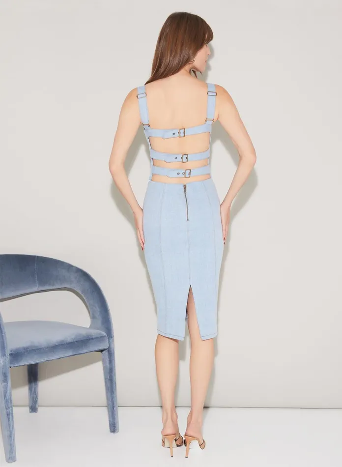 Fleur Du Mal Dresses Women Denim Lace Up Dress Light Wash Denim Fleur Du Mal Dresses Women Denim Lace Up Dress Light Wash Denim