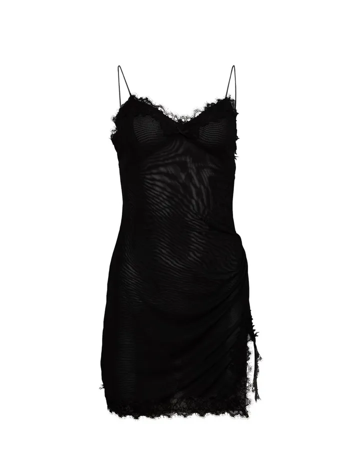 Fleur Du Mal Dresses Women Mesh and Lace Mini Slip Black Fleur Du Mal Dresses Women Mesh and Lace Mini Slip Black