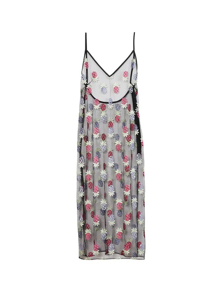 Fleur Du Mal Dresses Women Pineapple Embroidery Slip Dress Black Fleur Du Mal Dresses Women Pineapple Embroidery Slip Dress Black