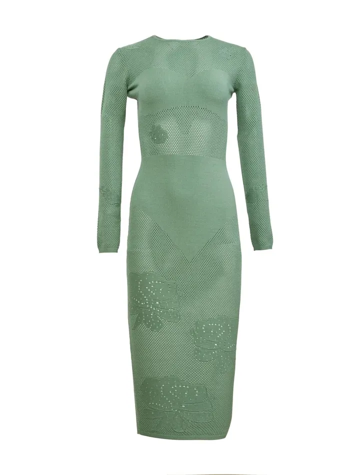Fleur Du Mal Dresses Women Rose Pointelle Knit Dress Sage Fleur Du Mal Dresses Women Rose Pointelle Knit Dress Sage