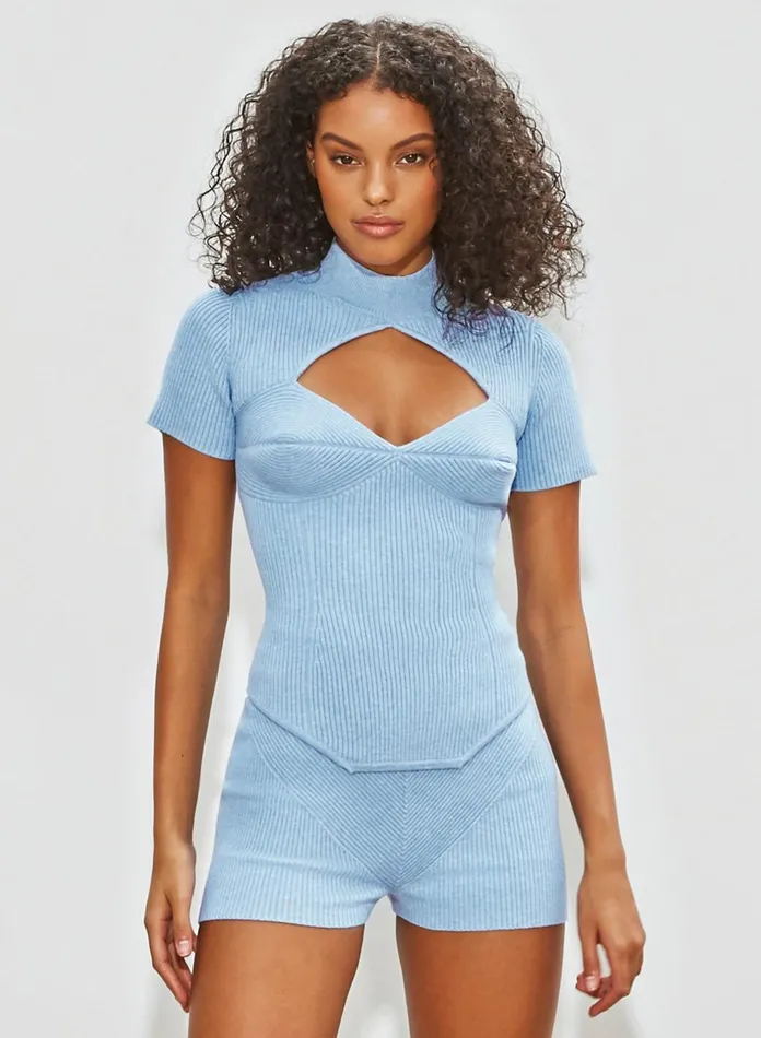 Fleur Du Mal Knitwear Women Short Sleeve Corset Knit Top Ice Queen
