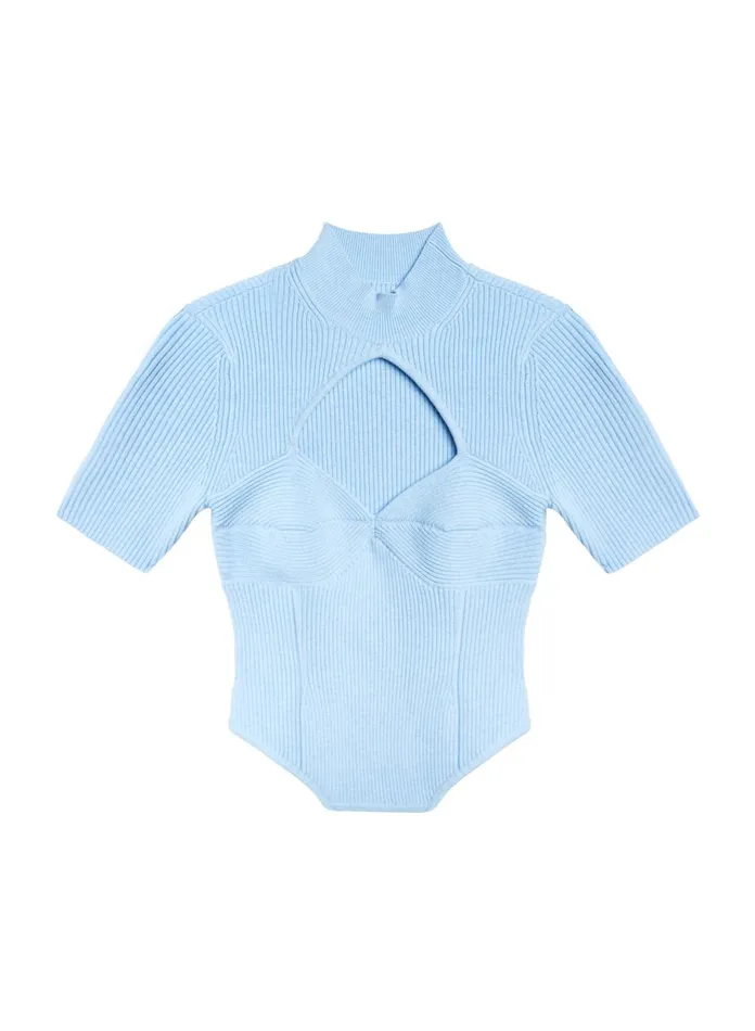 Fleur Du Mal Knitwear Women Short Sleeve Corset Knit Top Ice Queen Fleur Du Mal Knitwear Women Short Sleeve Corset Knit Top Ice Queen
