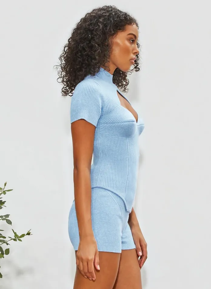 Fleur Du Mal Knitwear Women Short Sleeve Corset Knit Top Ice Queen Fleur Du Mal Knitwear Women Short Sleeve Corset Knit Top Ice Queen