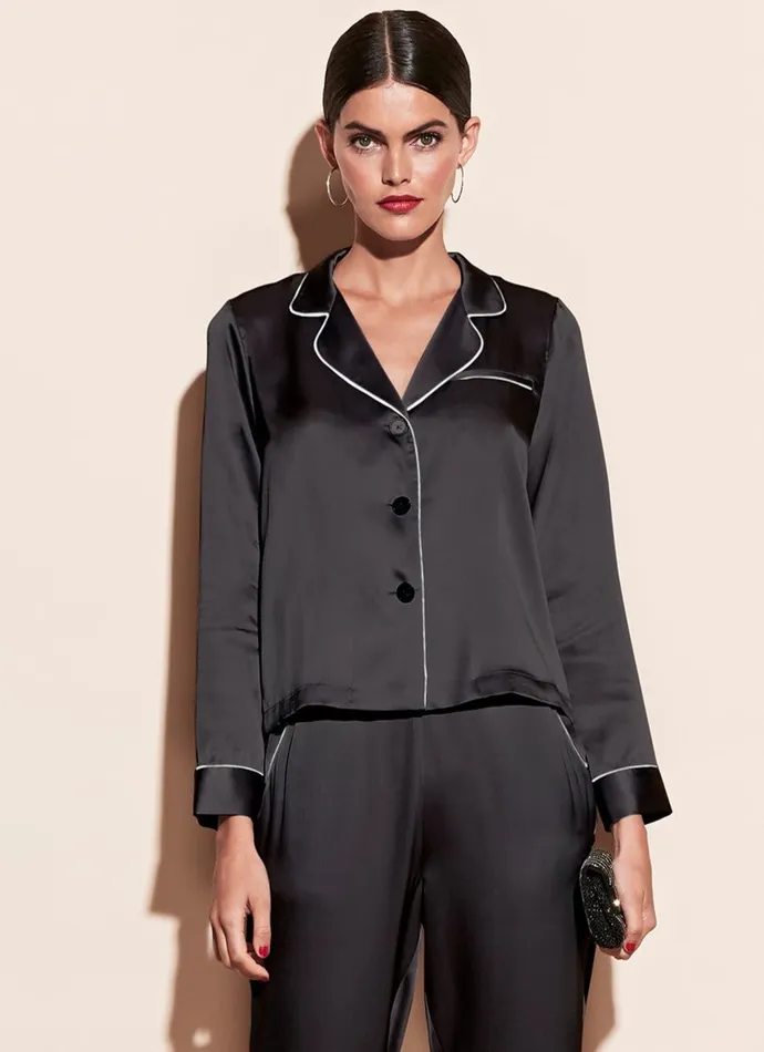 Fleur Du Mal Long Sleeve Women Fleur PJ Top Black