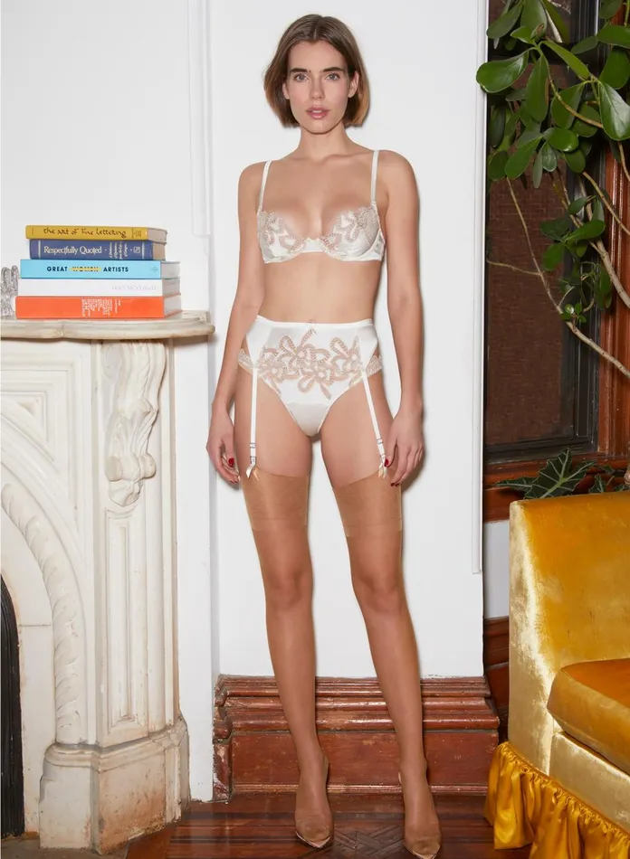 Fleur Du Mal Panties and Garters Women Bow Guipure Embroidery Garter Ivory Fleur Du Mal Panties and Garters Women Bow Guipure Embroidery Garter Ivory