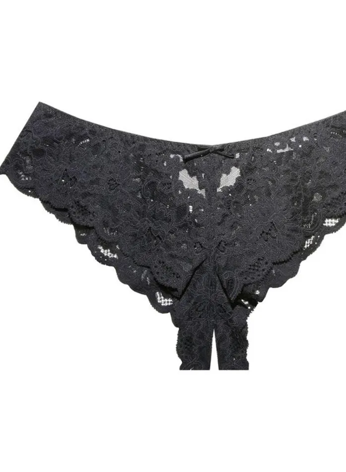 Fleur Du Mal Panties and Garters Women Charlotte Crotchless Panty Black