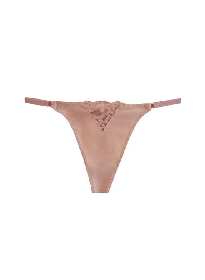 Fleur Du Mal Panties and Garters Women Charlotte Lace No Show VString Tan