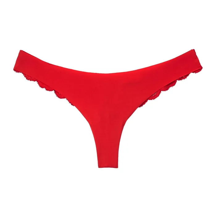 Fleur Du Mal Panties and Garters Women Charlotte Lace Seamless Thong Rouge