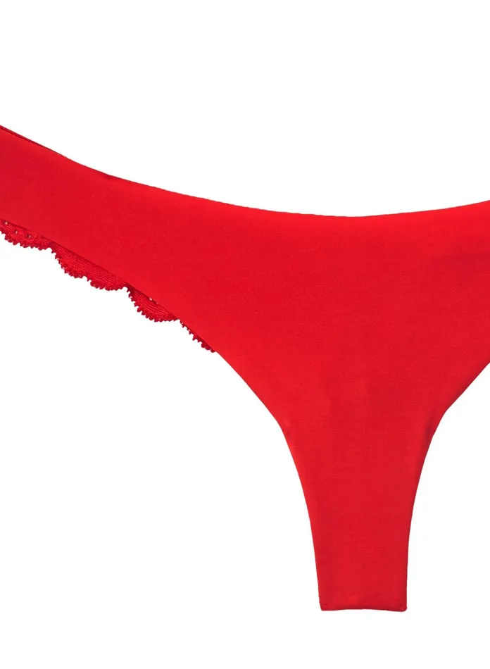Fleur Du Mal Panties and Garters Women Charlotte Lace Seamless Thong Rouge