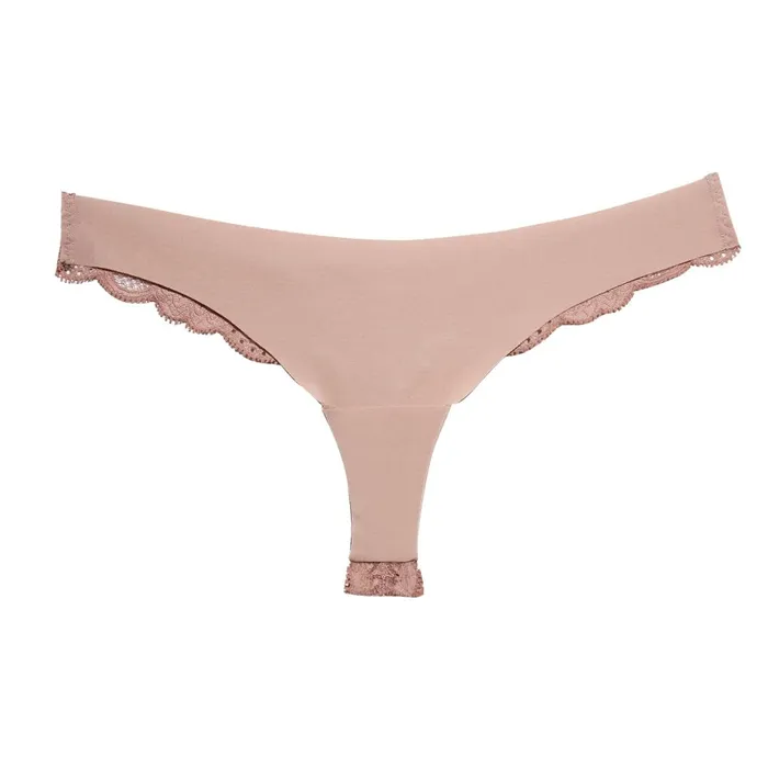 Fleur Du Mal Panties and Garters Women Charlotte Lace Seamless Thong Tan