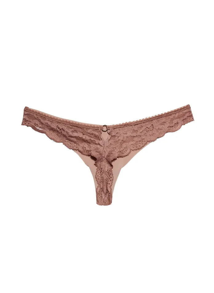 Fleur Du Mal Panties and Garters Women Charlotte Lace Seamless Thong Tan