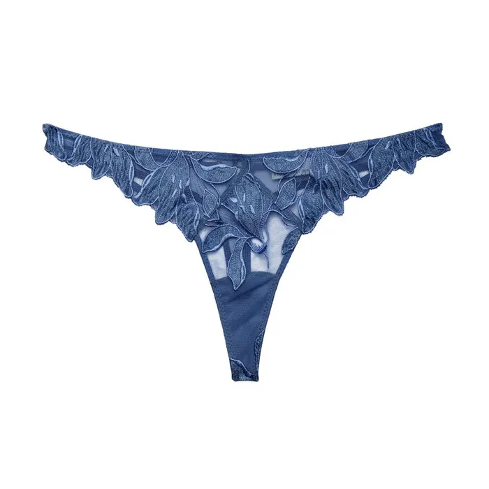 Fleur Du Mal Panties and Garters Women Denim Lily Embroidery Hipster Thong Denim Fleur Du Mal Panties and Garters Women Denim Lily Embroidery Hipster Thong Denim