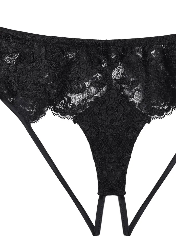 Fleur Du Mal Panties and Garters Women Foxy Lace Ouvert Panty Black Fleur Du Mal Panties and Garters Women Foxy Lace Ouvert Panty Black