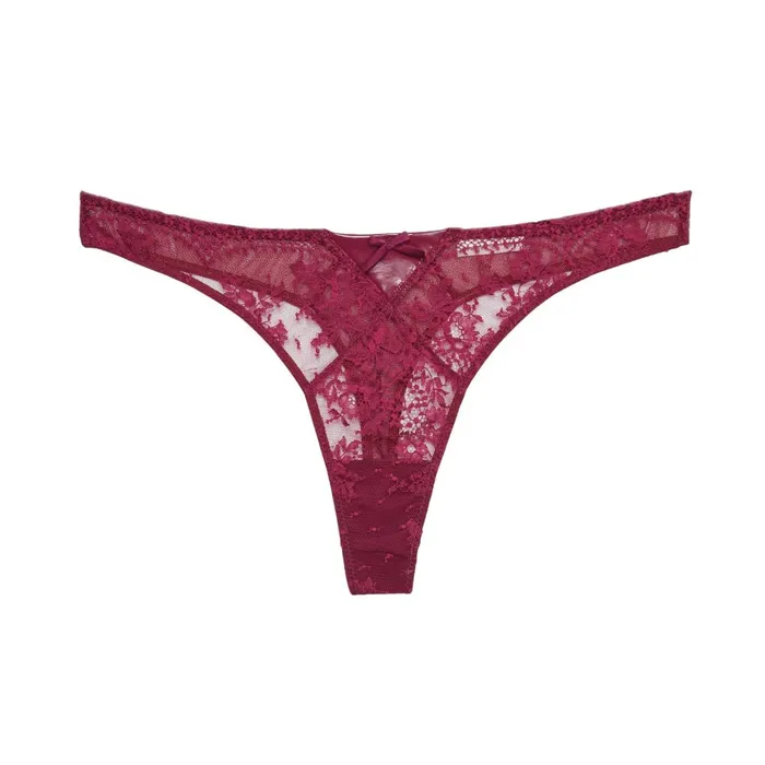 Fleur Du Mal Panties and Garters Women Frankie Lace PVC Thong Sangria Fleur Du Mal Panties and Garters Women Frankie Lace PVC Thong Sangria