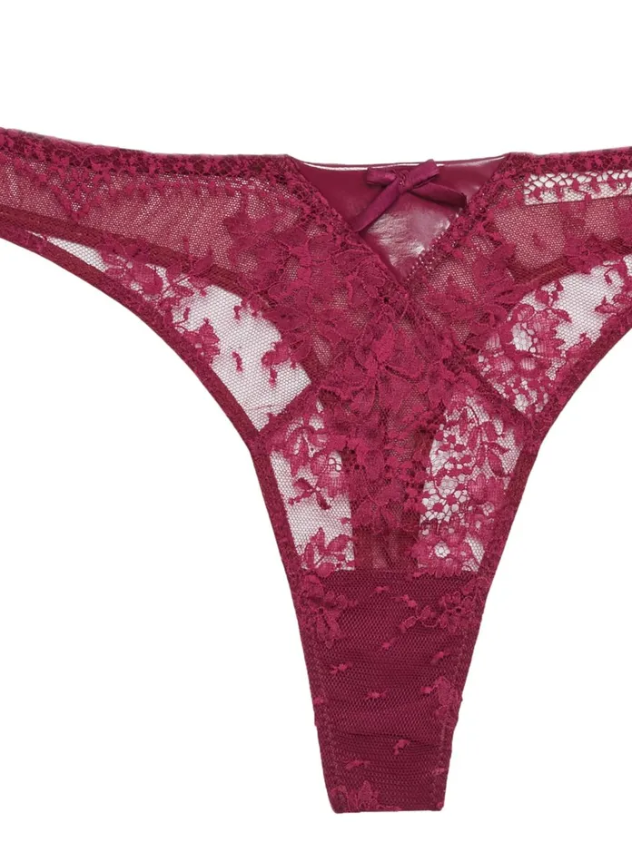 Fleur Du Mal Panties and Garters Women Frankie Lace PVC Thong Sangria Fleur Du Mal Panties and Garters Women Frankie Lace PVC Thong Sangria