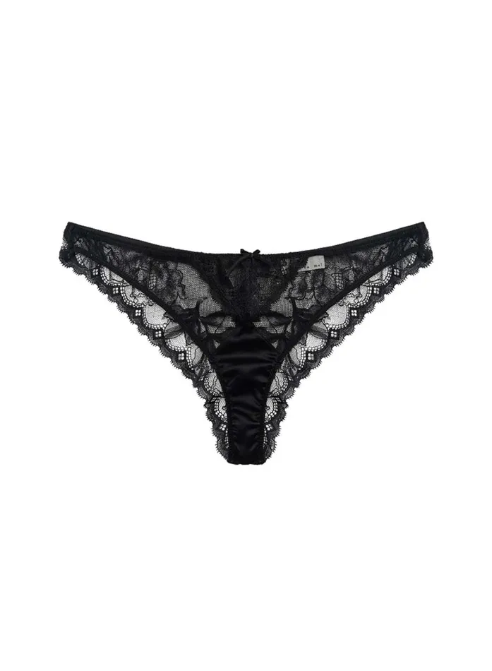 Fleur Du Mal Panties and Garters Women Gardenia Lace Tanga Black