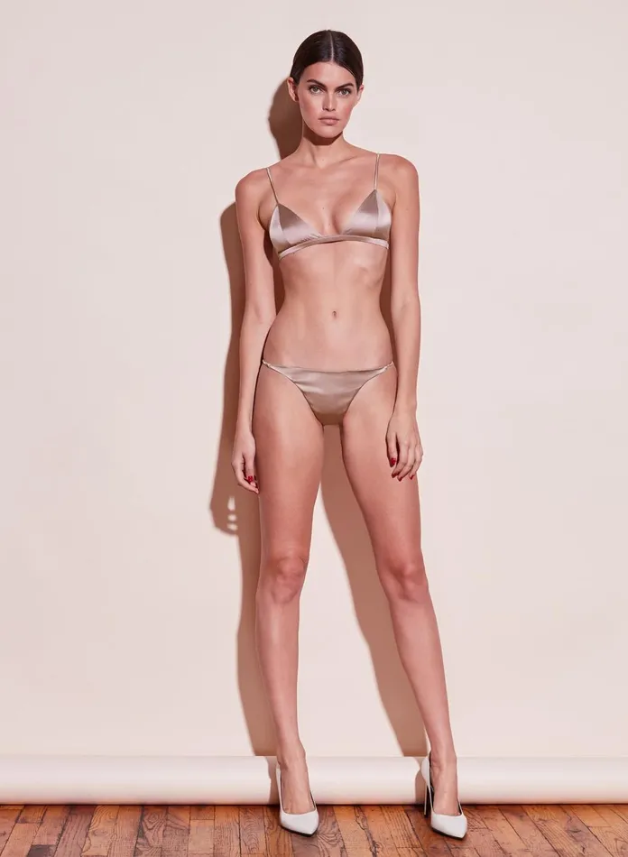 Fleur Du Mal Panties and Garters Women Luxe V String Tan Fleur Du Mal Panties and Garters Women Luxe V String Tan