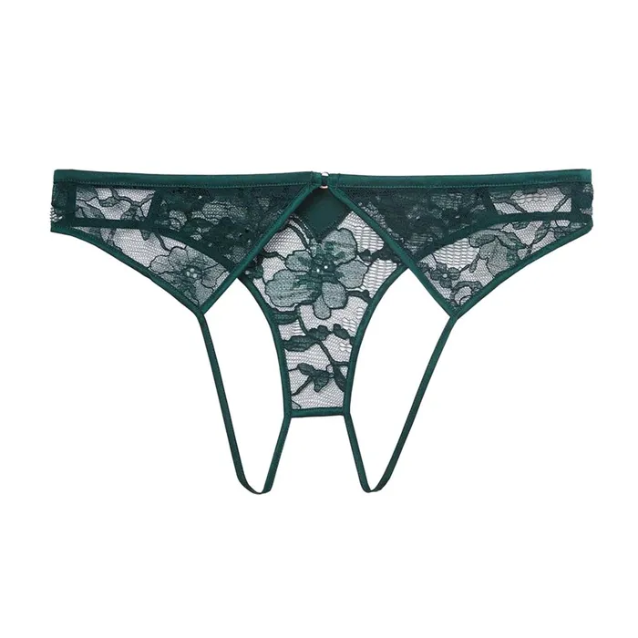 Fleur Du Mal Panties and Garters Women Magnolia Lace Ouvert Panty Evergreen Fleur Du Mal Panties and Garters Women Magnolia Lace Ouvert Panty Evergreen