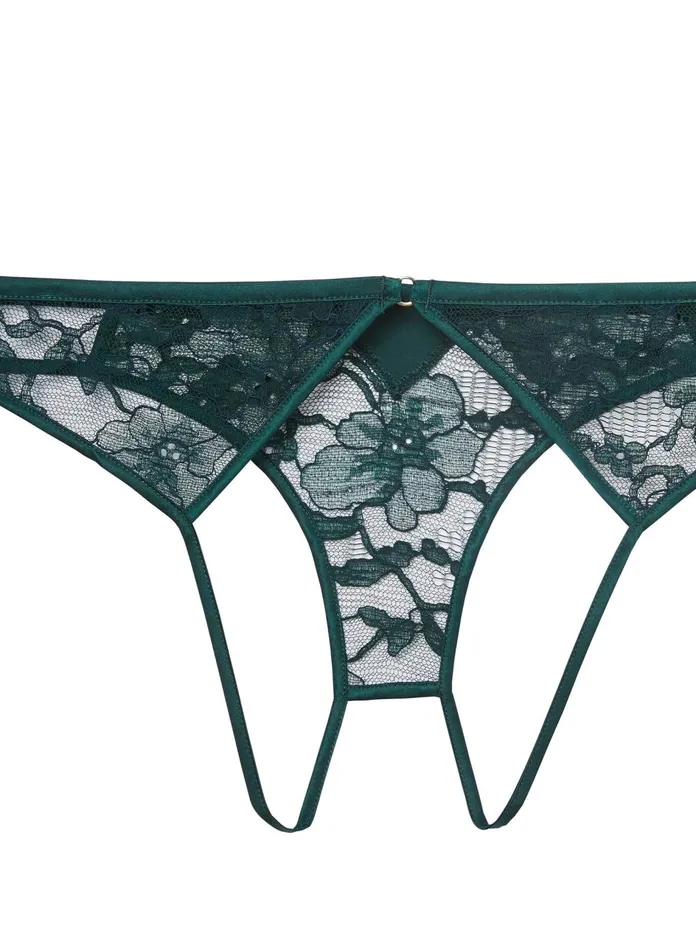 Fleur Du Mal Panties and Garters Women Magnolia Lace Ouvert Panty Evergreen Fleur Du Mal Panties and Garters Women Magnolia Lace Ouvert Panty Evergreen