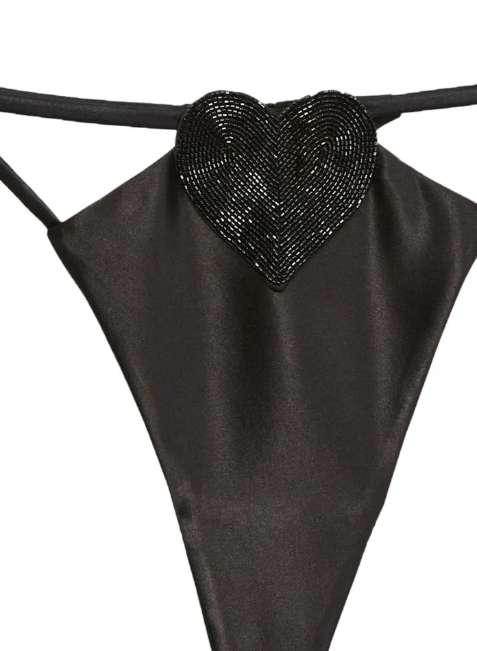 Fleur Du Mal Panties and Garters Women Queen Of Hearts V String Black Fleur Du Mal Panties and Garters Women Queen Of Hearts V String Black