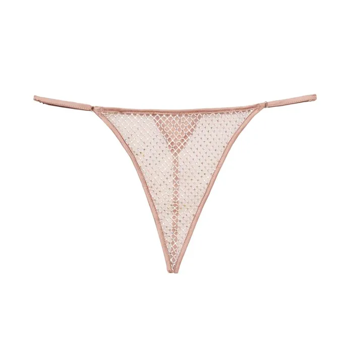 Fleur Du Mal Panties and Garters Women Rhinestone Fishnet V String Tan Fleur Du Mal Panties and Garters Women Rhinestone Fishnet V String Tan