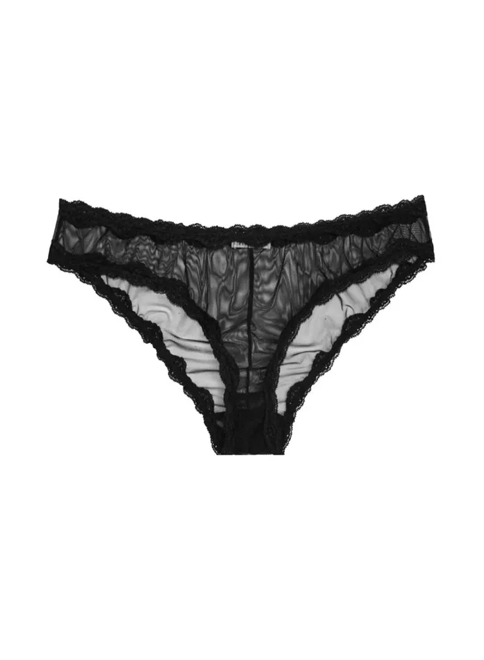 Fleur Du Mal Panties and Garters Women Sheer Tulle Bikini Black