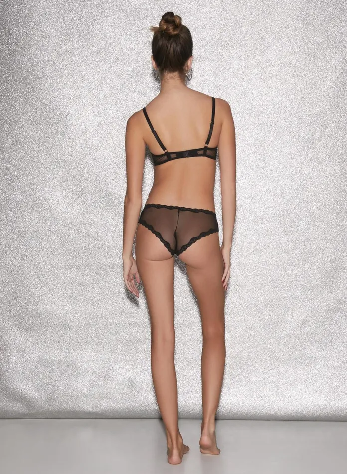 Fleur Du Mal Panties and Garters Women Sheer Tulle Bikini Black Fleur Du Mal Panties and Garters Women Sheer Tulle Bikini Black