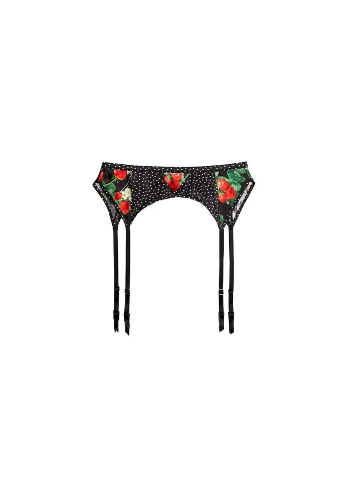 Fleur Du Mal Panties and Garters Women Strawberry Print Garter Black Strawberry Fleur Du Mal Panties and Garters Women Strawberry Print Garter Black Strawberry