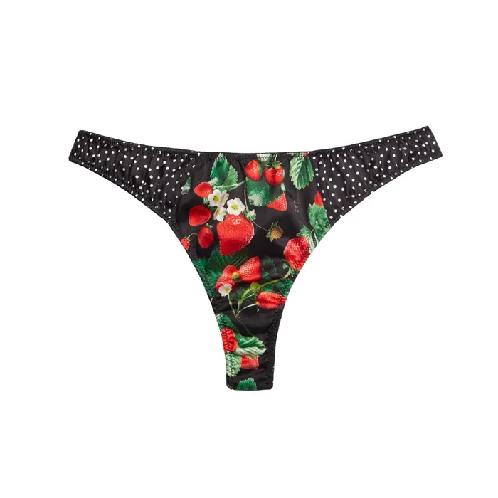 Fleur Du Mal Panties and Garters Women Strawberry Print Thong Black Strawberry Fleur Du Mal Panties and Garters Women Strawberry Print Thong Black Strawberry