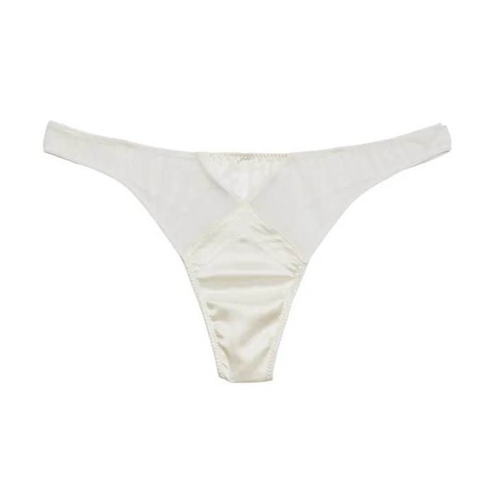 Fleur Du Mal Panties and Garters Women Top Stitch Thong Ivory Fleur Du Mal Panties and Garters Women Top Stitch Thong Ivory