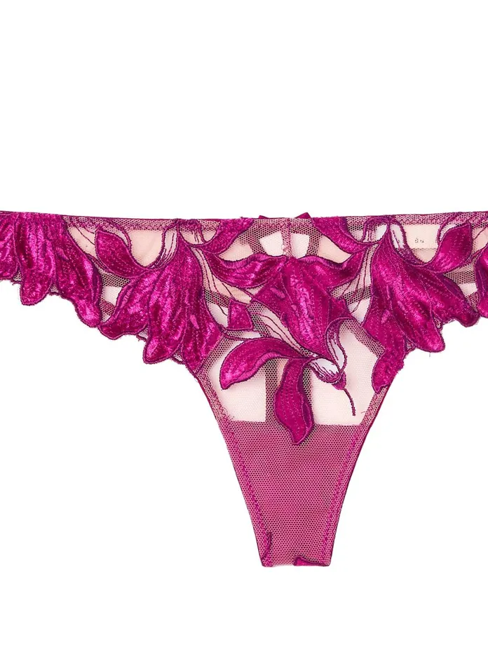 Fleur Du Mal Panties and Garters Women Velvet Lily Embroidery Hipster Thong Magenta Fleur Du Mal Panties and Garters Women Velvet Lily Embroidery Hipster Thong Magenta