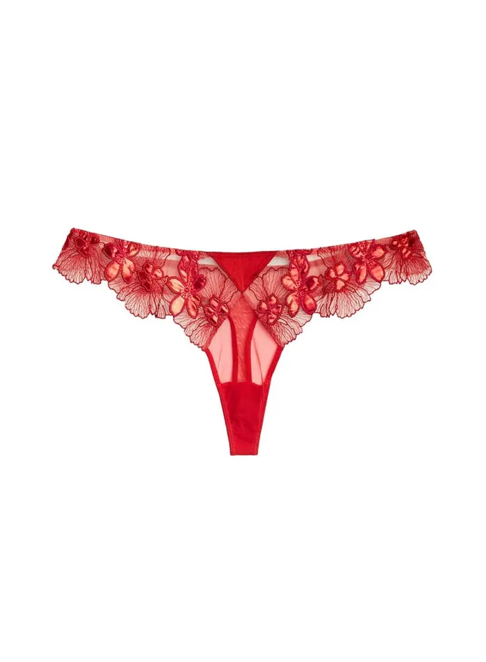 Fleur Du Mal Panties and Garters Women Violet Thong Rouge Fleur Du Mal Panties and Garters Women Violet Thong Rouge