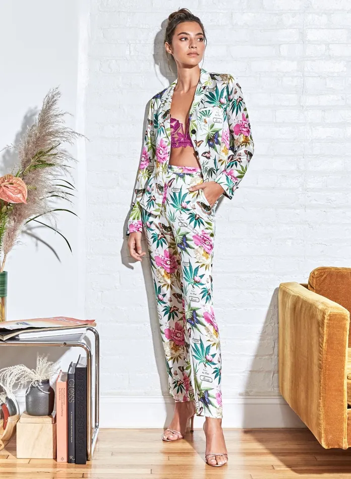 Fleur Du Mal Pants Women Botanical Bedroom To Boardroom Pant White Botanical
