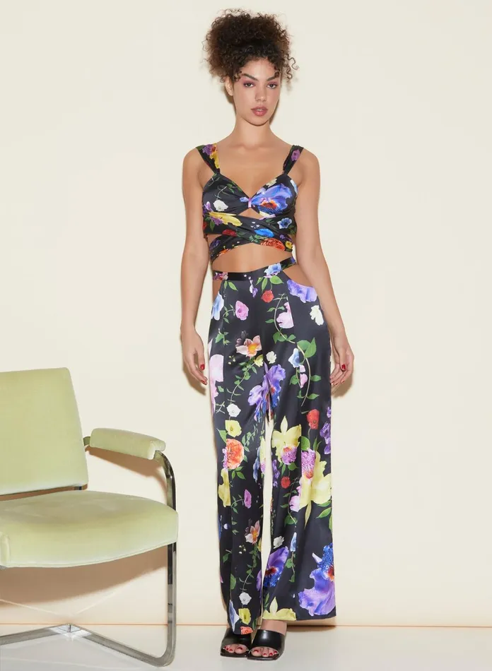 Fleur Du Mal Pants Women Enchanted Garden Cutout Pant Floral Print Fleur Du Mal Pants Women Enchanted Garden Cutout Pant Floral Print