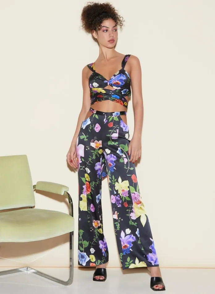 Fleur Du Mal Pants Women Enchanted Garden Cutout Pant Floral Print Fleur Du Mal Pants Women Enchanted Garden Cutout Pant Floral Print