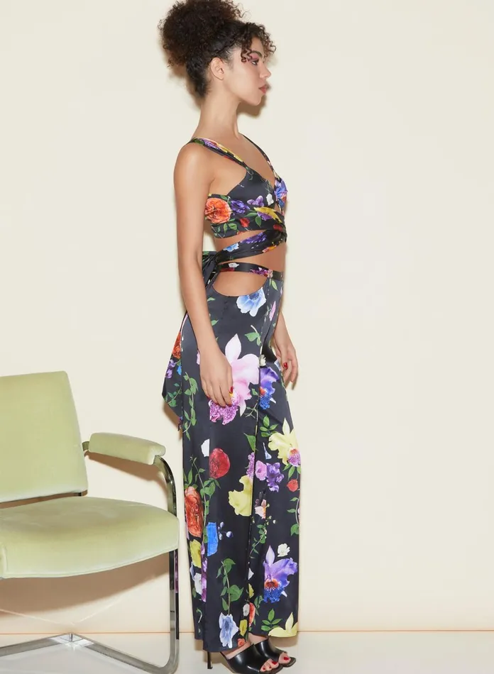 Fleur Du Mal Pants Women Enchanted Garden Cutout Pant Floral Print Fleur Du Mal Pants Women Enchanted Garden Cutout Pant Floral Print