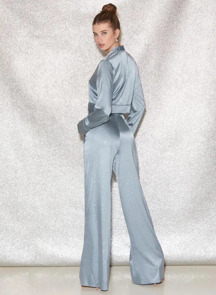 Fleur Du Mal Pants Women Rhinestone Wide Leg Pant Steel Blue Fleur Du Mal Pants Women Rhinestone Wide Leg Pant Steel Blue
