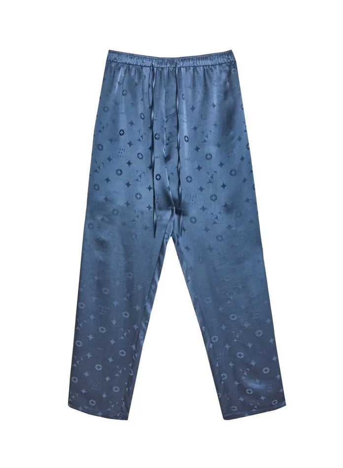 Fleur Du Mal Pants Women Silk Jacquard PJ Pant Deep Slate Fleur Du Mal Pants Women Silk Jacquard PJ Pant Deep Slate